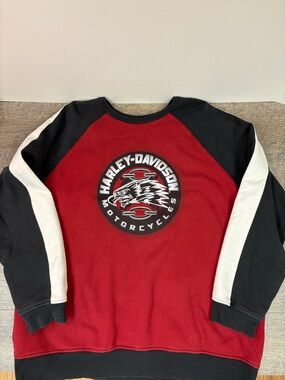 Harley-Davidson Fleece Sweatshirt | Red & Black Raglan | Motorcycles Graphic XXL